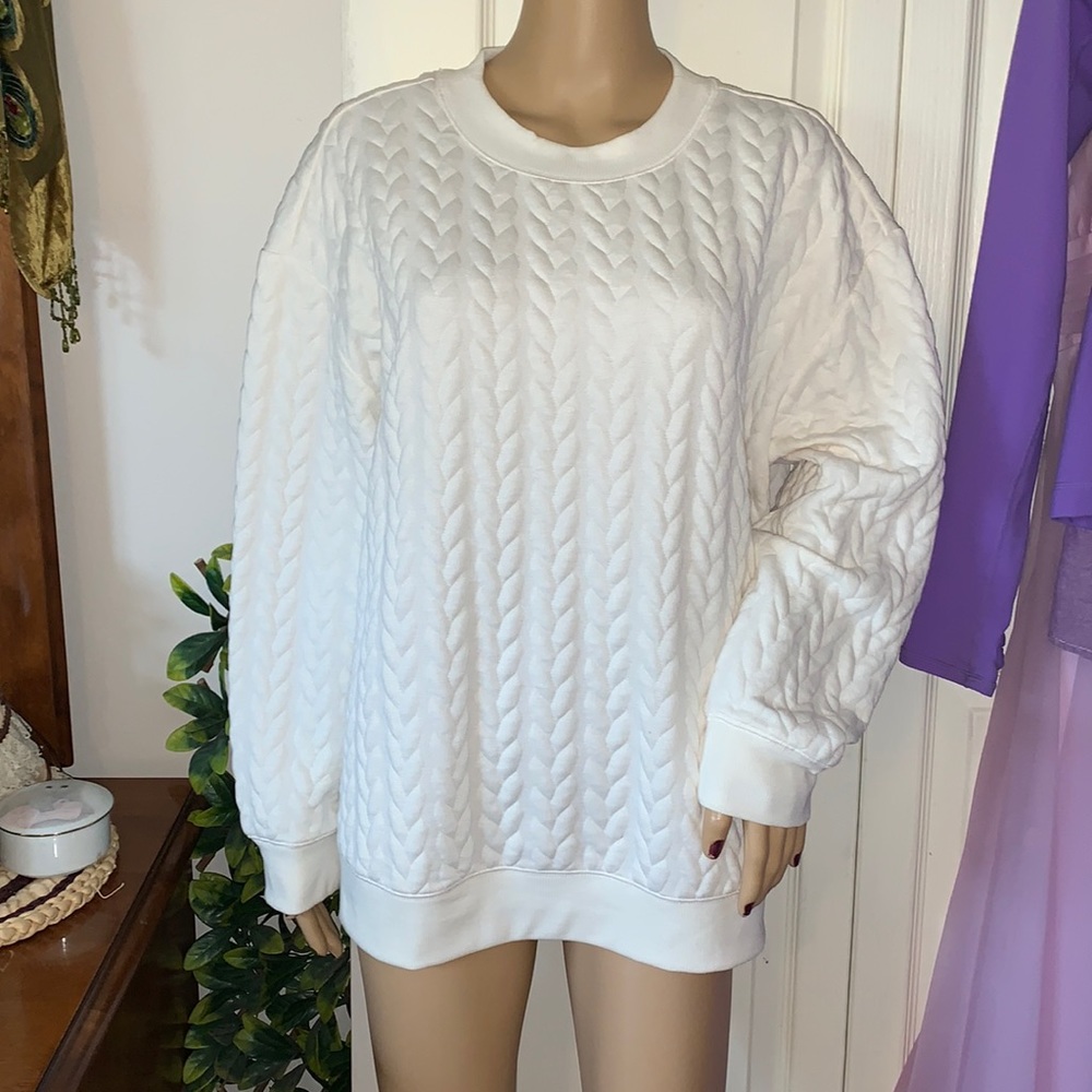 Joe Fresh plus size cream cableknit pullover sweatshirt top 1X new